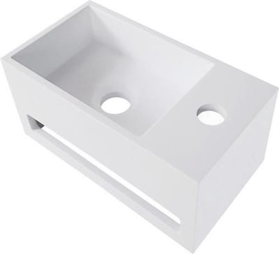 Julia fontein 35x20 cm mat wit Solid Surface met handdoekhouder rechts