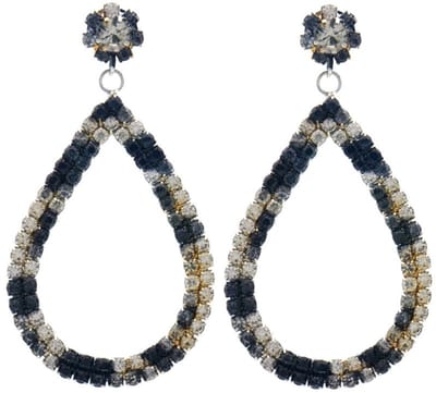 Oorbellen - Oorhangers - Druppel - Steentjes - 6,5cm - Zwart/Wit