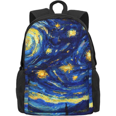 Waterverf Sterrennacht Rugzak Abstracte Kunst Student Polyester Wandelrugzakken Zacht Leuke Schooltassen Rugzak 36x32x10cm