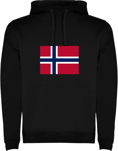Zwarte unisex hoodie met Wereldse vlaggen het land Noorwegen merk Roly maat M