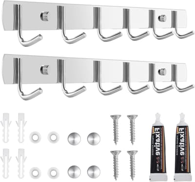 Set van 2 RVS Kledinghaken voor Keuken en Badkamer - Muurbevestiging, Ideaal voor Kleding, Handdoeken en Accessoires (31 cm)
