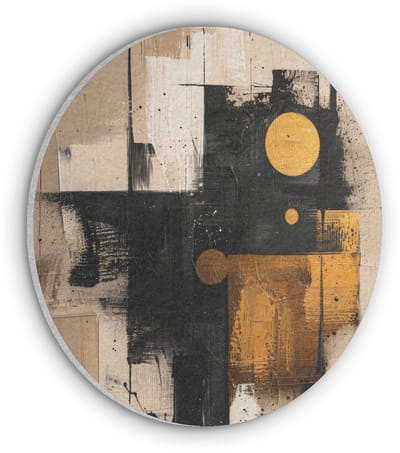 Akoestisch wandpaneel rond 50x50 cm - Vilt schilderij Abstract - Zwart - Goud - Modern - Ronde akoestische panelen - Geluidsdempende wanddecoratie - Geluidsisolatie wandcirkel - Muurdecoratie geluidspanelen