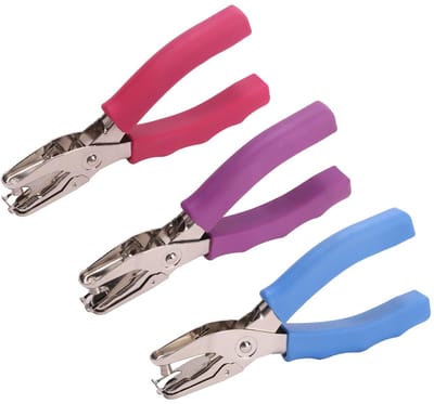 3x Enkel Gat Pons Machine met Antislip Handvat - Voor Papier, Kaarten & Craft | Roze, Paars, Blauw