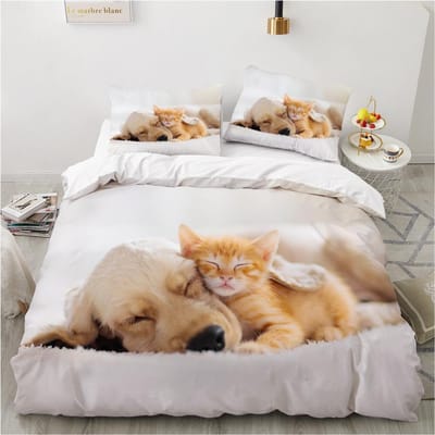 Luxe 3D Beddengoedset Europa Queen King Double Dekbedovertrekset Bedlinnen Comfortabel Deken/Quilt Overtrek Bedset Dier Liggen AU Double(180x210cm)