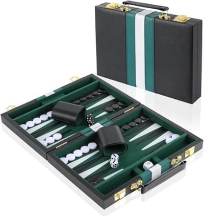 Thuys - Backgammon Koffer – Lederen Bordspel – Reisspel - Zwart met groen