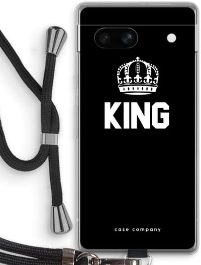 Case Company® - Hoesje met koord geschikt voor Google Pixel 7A hoesje met Koord - King zwart - Telefoonhoesje met Zwart Koord - Bescherming aan alle Kanten en Over de Schermrand