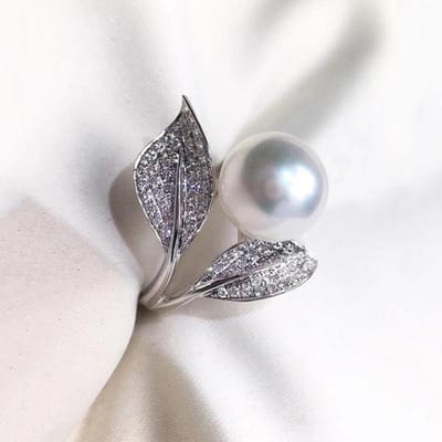 Huitan Bladontwerp Gesimuleerde Parel Vingerring voor Vrouwen Trouwring Esthetische Bruidsaccessoires Party Chique Vrouwelijke Sieraden Nieuw 10 gray