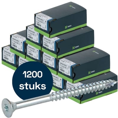 Radix Torx 25 Spaanplaatschroef - Platkop + Snijpunt - 6,0 x 80mm/50 - Verzinkt - Deeldraad (1200 stuks) VOLLE DOOS!