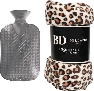 Bellatio Design - Fleece deken Luipaard 120x160 cm + warmwater kruik 2L