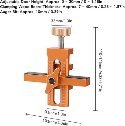 Dailygoods- Installatie Positioner Aluminiumlegering - Kastdeurmontagepoot - Verstelbare Hoogte 0-30 mm - Geschikt voor Deurpanelen tot 2 Inch - Inclusief Auger Bit en Hex Sleutel - Kastdeurmal