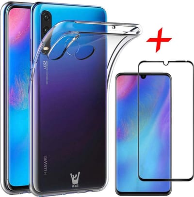 Hoesje geschikt voor Huawei P30 Lite + Screenprotector Full Screen - Transparant Siliconen TPU Soft Gel Case