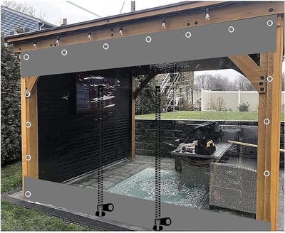 Zeildoek Zijpanelen - Tarp Gordijnen - Tegen Weer Beschermen - Dubbele Rits - 270x230cm - Grijs Transparant