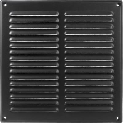 Vierkant Ventilatirooster Zwart Metaal voor Binnen en Buiten - 25x25 cm - Met Insectengaas