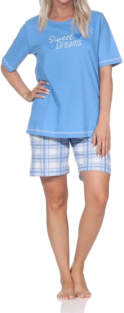 Normann damespyjama shorty met geruite jersey pyjamabroek - ook in grote maten