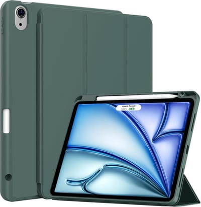 Hoes Geschikt voor Apple iPad Air 10.9 inch 5e/4e (2022/2020) - Groen - Casemania Tri Fold Tablet Case met Penhouder - Beschermhoes Smart Cover