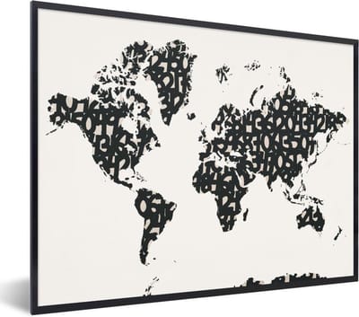Poster in lijst - Fotolijst 40x30 cm - Posters - Wereldkaart - Cijfer - Zwart - Posterlijst zwart - Decoratie - Wanddecoratie woonkamer - Muurdecoratie slaapkamer