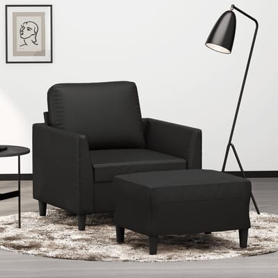 vidaXL - Fauteuil - met - voetenbank - 60 - cm - kunstleer - zwart