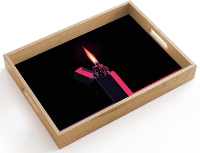 Dienblad hout 40x30 cm - Schootdienblad - Aansteker - Vlam - Donker - Borrelplank rechthoek - Plateau dienbladen