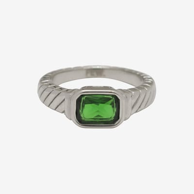 Essenza Green Stone Ring Silver Size 6