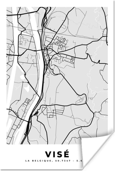 Poster Zwart Wit – België – Plattegrond – Stadskaart – Kaart – Visé - 120x180 cm XXL