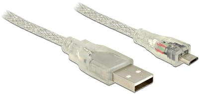 USB Micro B naar USB-A kabel - USB2.0 - tot 2A / transparant - 3 meter