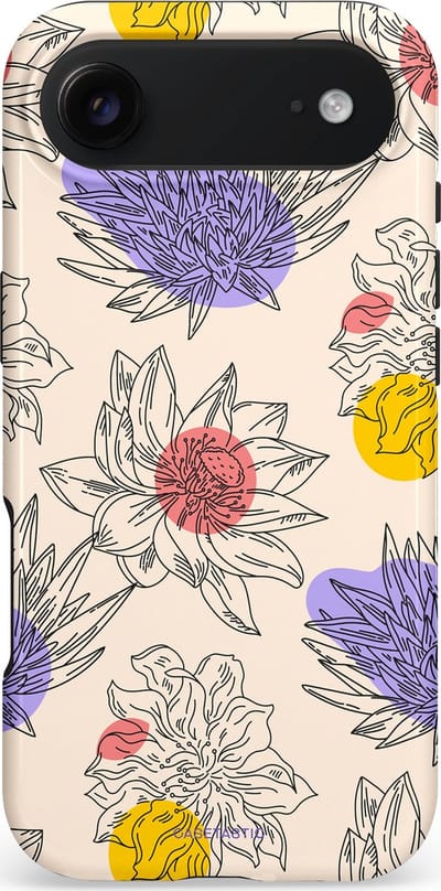 Casetastic hoesje geschikt voor Apple iPhone Air - MagSafe - Dubbellaagse bescherming - Bloemenschets - Fashion Case - Crème Zilver Lavendel