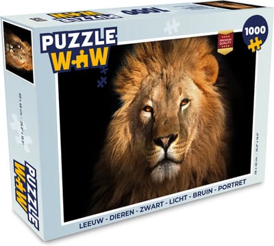 Puzzel Leeuw - Dieren - Zwart - Licht - Bruin - Portret - Legpuzzel - Puzzel 1000 stukjes volwassenen