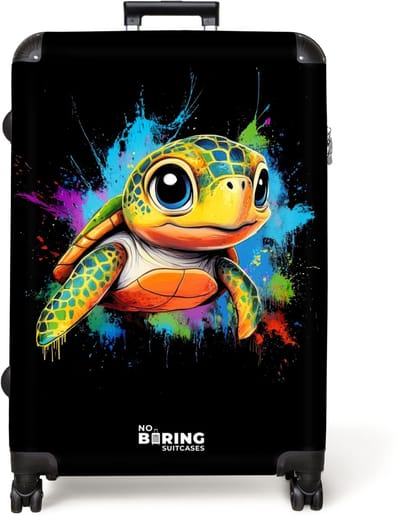 NoBoringSuitcases.com® - Koffer groot - Reiskoffer lichtgewicht - Schildpad met kleurrijke graffiti - Rolkoffer met 4 wielen - Grote trolley XL - 98 liter bagage