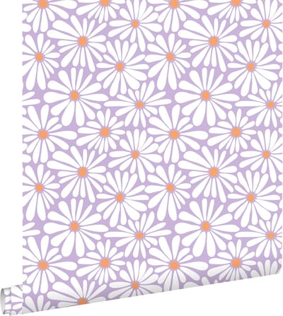 ESTAhome behang madeliefjes lila paars en oranje - 53 cm x 10.05 m - 131153