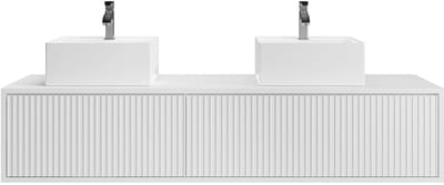 Vente-unique Zwevend, geribbeld wastafelmeubel met dubbele wastafel - Wit - 150 cm - ARNEGA