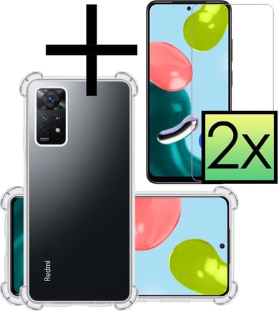 Hoesje - Met Screenprotector - 2 Stuks - Geschikt voor Xiaomi Redmi Note 11s - Sterk & Shockproof - Siliconen Case - Back Cover - Telefoon Hoes - Shock Proof - Transparant