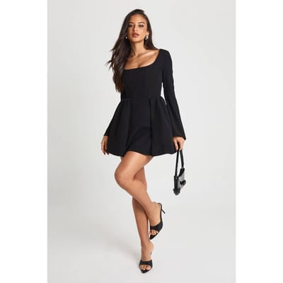 boohoo Dames Gestructureerde korset-skaterjurk | Zwart | Maat: 38