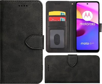 Hoesje Geschikt voor Motorola Moto Edge 20 Pro - Bookcase - Pu Leder Wallet Book Case Zwart Cover
