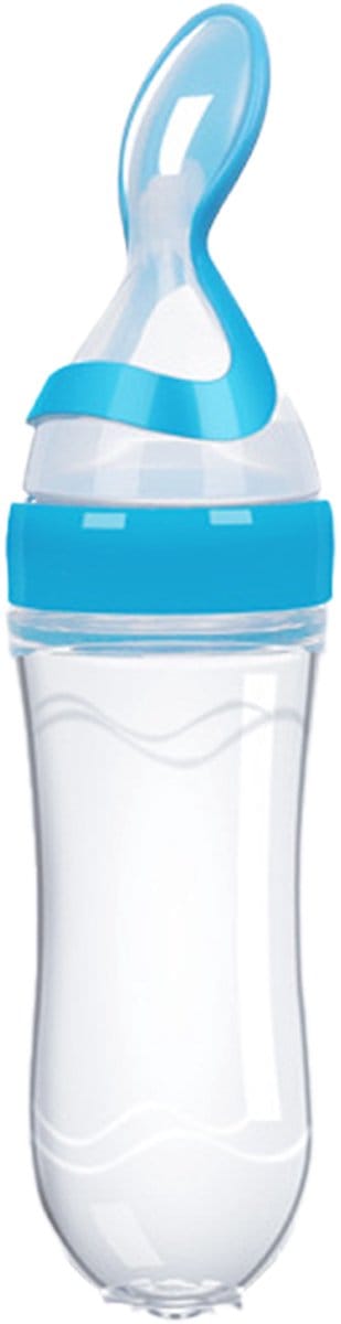 Cuhostki 1 Stuks - Knijpfles Met Lepel Siliconen Babyfles Voedingslepel - Blauw Antiknoei