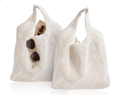 Lichte gehaakte strandtas voor dames, grote tote voor zomerreizen, winkelen en dagelijks gebruik