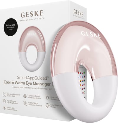 GESKE SmartAppGuided™ Cool & Warm Eye Massager | 7 in 1 | Multifunctioneel massageapparaat | Ogen en gezicht | Batterijloos koelen en warmen | Verstevigt en ontspant | Ringvormig ontwerp