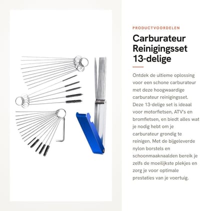 Dailygoods- Carburateur Reinigingsset 13-delig - Carburateur Reiniger - Reinigingsborstels - Schoonmaaknaalden - Roestvrij Staal - Aluminium Draagtas