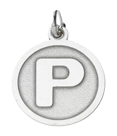 Zilveren Letter P rond mat en glans kettinghanger