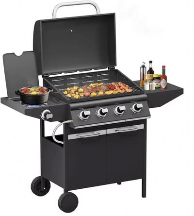 Betaalbare Gas BBQ 15KW - Buitenkeuken - Barbecue - 4+1 branders en zijbrander - Goede kwaliteit - Stevig - EU gecertificeerd - Zwart
