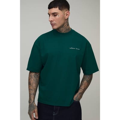 Lang Oversized Homme Heavyweight Verlengde Hals Boxy T-shirt | Forest | Size Small