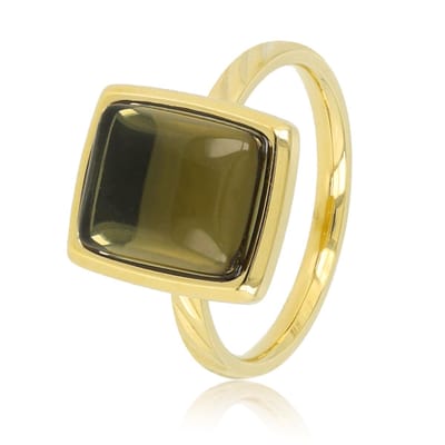 My Bendel - Striped Goudkleurige Damesring met 11 Mm Licht Groene Glassteen - Goudkleurige Damesring - Licht Groene Glassteen - Design - met Luxe Cadeauverpakking | Sieraden Voor Dames | Maat 16.00 Mm / Maat 50