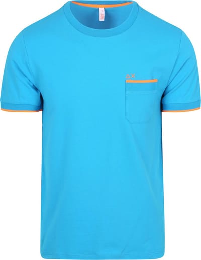 Sun68 Piqué T-Shirt Fluo Stripe Blauw - Maat L - Heren