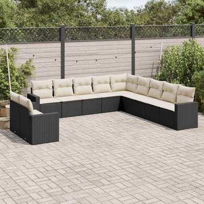 vidaXL - 11-delige - Loungeset - met - kussens - poly - rattan - zwart