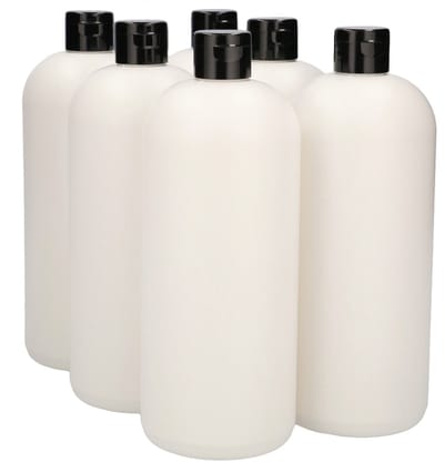 6 x Gerecyclede Plastic Fles 1000 ml Klepdop zwart - Rond- Gerecycled HDPE Kunststof - Onbreekbaar - ca. 70% minder Co2 uitstoot door gerecycled materiaal - 6 stuks