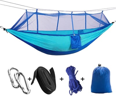 Outdoor Hangmat - Kampeerbed Schommel - Ontspannen Buiten - Met Geïntegreerd Net - 260 x 130 cm - Blauw Donkerblauw