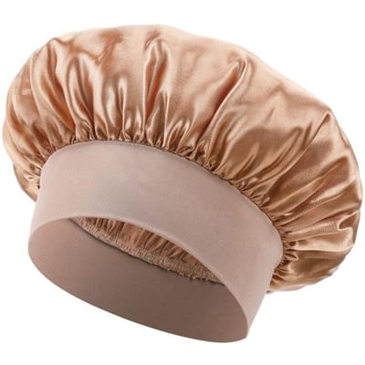 Nachtmuts Hoge Elastische Hoofddoek Douchemuts Effen Kleur Haarverzorgingsmuts Satijn Satijn Grote Rand goud