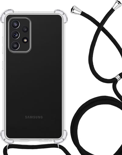 Hoesje - Geschikt voor Samsung Galaxy A23 - Met Koord - Shock Proof - Siliconen Case - Back Cover - Telefoonkoord - Telefoon Hoes Shockproof - Telefoonketting - Telefoonhoesjes - Transparant