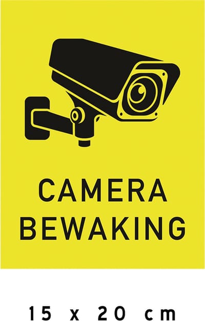 Pictogram/ bord | "Camerabewaking" | 15 x 20 cm | CCTV | Geel | Kunststof | Camera bewaking | Let op! | Bewaking | Waarschuwing | 1 stuk