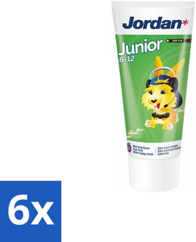 6 x Jordan - Junior - Tandpasta - 6-12 jaar - 50 ml - Tandpasta Voor Kinderen - Tandpasta 6-12 Jaar - Fluoride 1450 Ppm - Wisselgebit Bescherming - Gaatjesvoorkomend