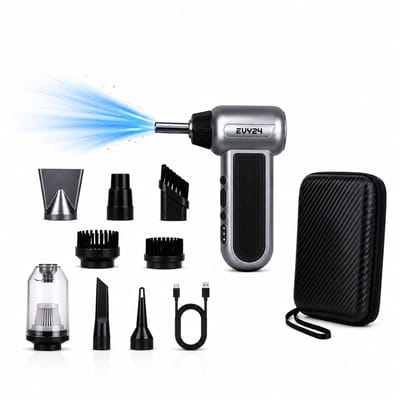 Evy24 Air Duster Pro 130K - Elektrische Perslucht - 8000Mah - Stofblazer - Luchtblazer - Zuigen & Blazen - Compressed Air - 130.000 RPM - Turbo Fan - Voor Computer, Laptop, Toetsenbord, Auto & Elektronica - Incl. Hardcase